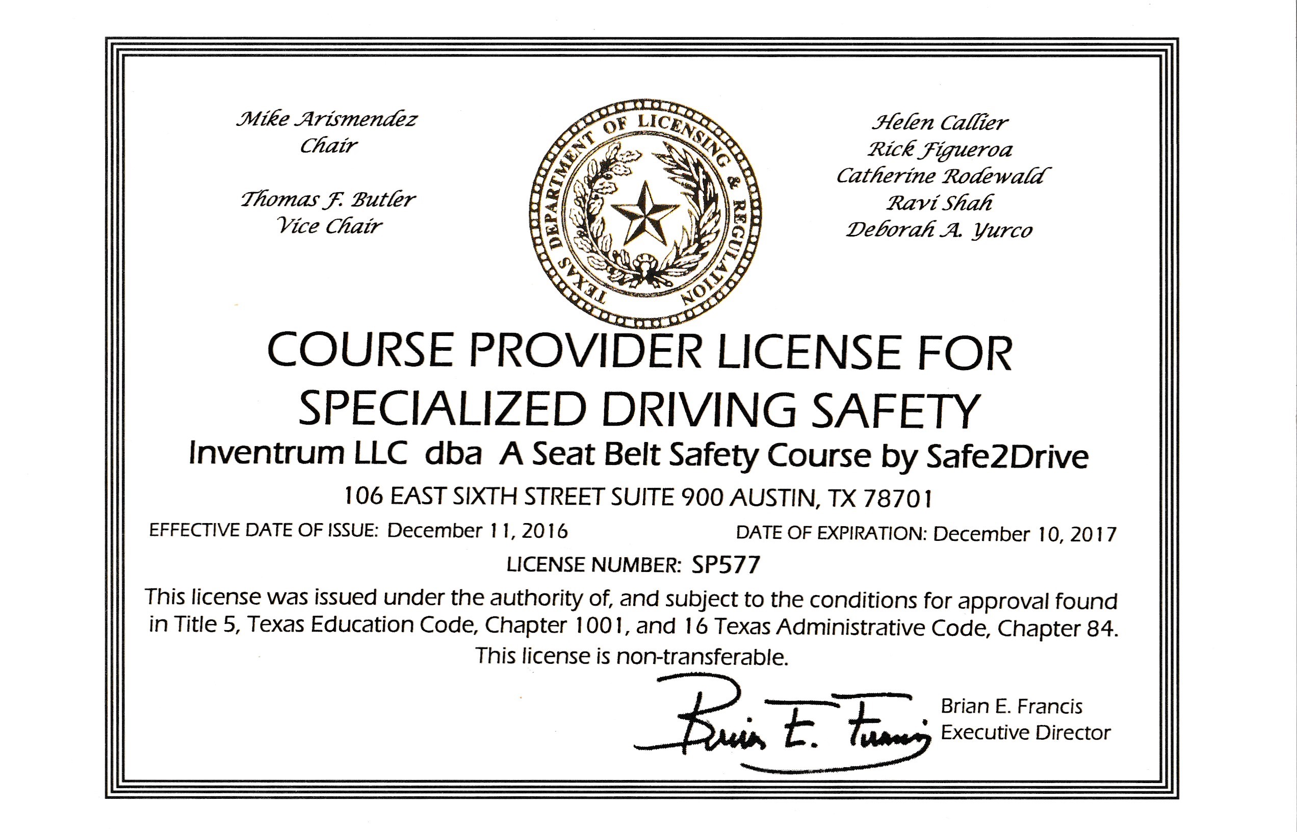 Texas Course Provider License